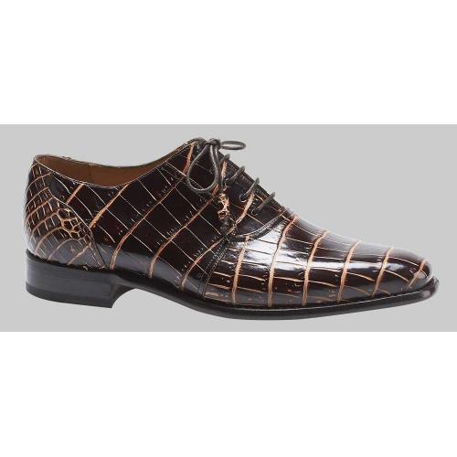 Mezlan "Fernan" 4268-J Brown / Beige Genuine Alligator Oxford Shoes.